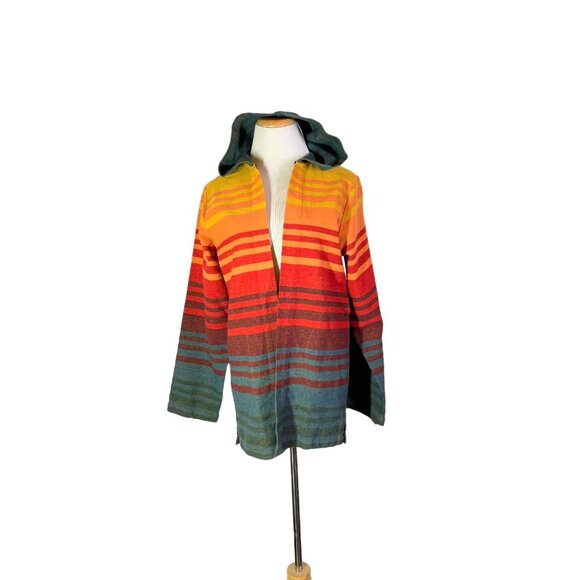 Earthbound Adult S Open-Front Hooded Jacket Cotton Southwestern Stripe - Picture 1 of 8
